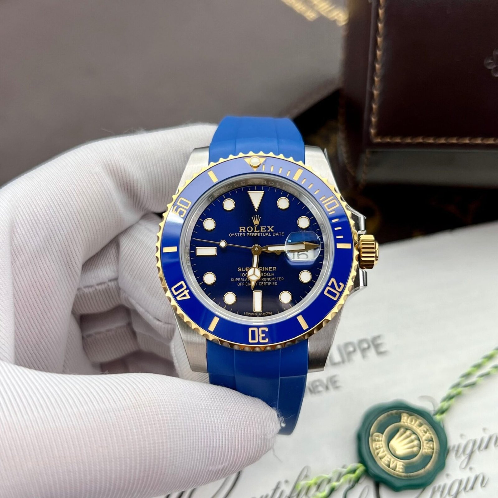 1750588324-136-1.jpg Rolex Submariner SS/YG Plated Blue Dial 40mm Oysterflex Super Clone - 图片 1