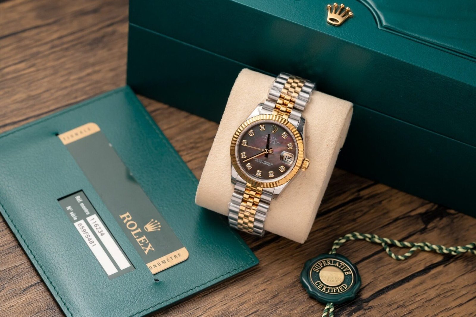 1750588410-171.jpg Rolex Datejust 278273 SS/YG Plated Dark MOP Dial CZ Diamonds 31mm Jub AAA Replica - 图片 1