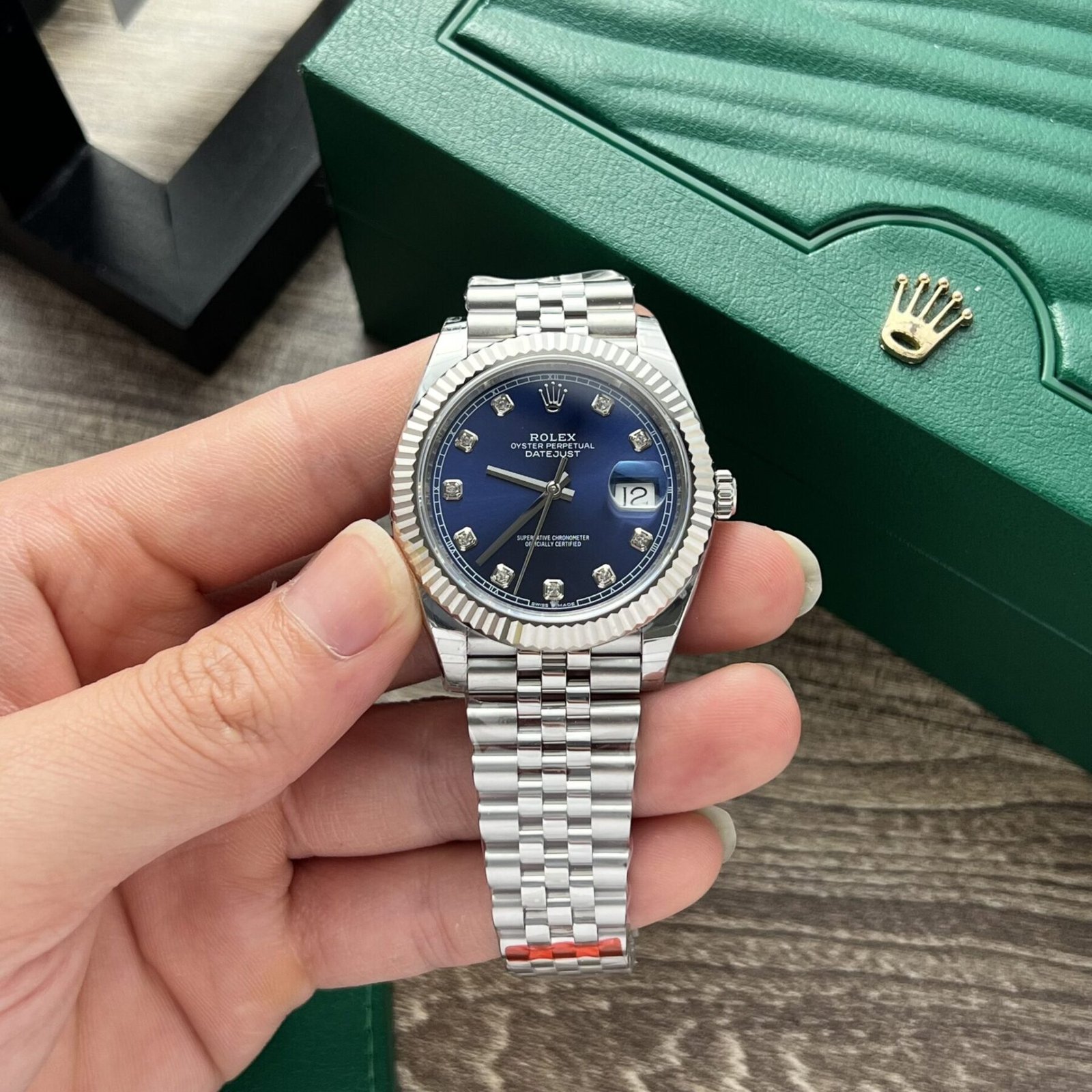 1750588603-240.jpg Rolex Datejust 316L Steel Blue Dial CZ Diamonds 41mm Jub EWF Replica - 图片 1