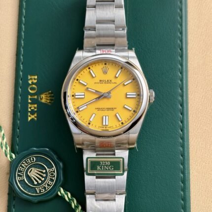 Rolex Oyster Perpetual 124300 316L Steel Yellow Dial 41mm Oyster KGF Replica