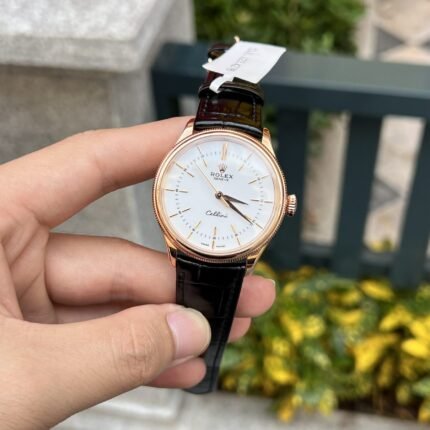 Rolex Cellini 50505 RG Plated White Dial 39mm Leather Super Clone