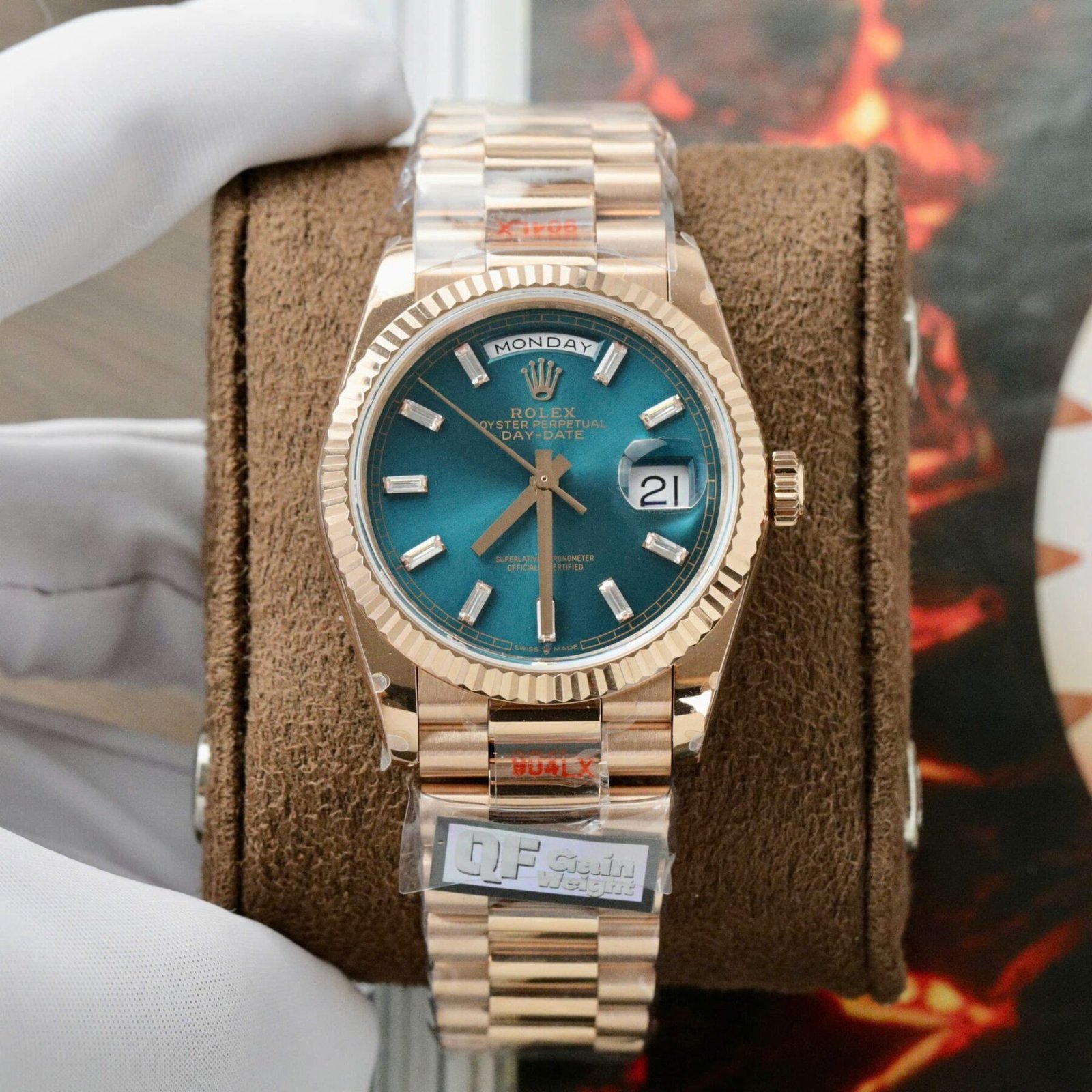 1750589097-439.jpg Rolex Day-Date 128235 RG Plated Blue Dial CZ Diamonds 36mm Super Clone - 图片 1