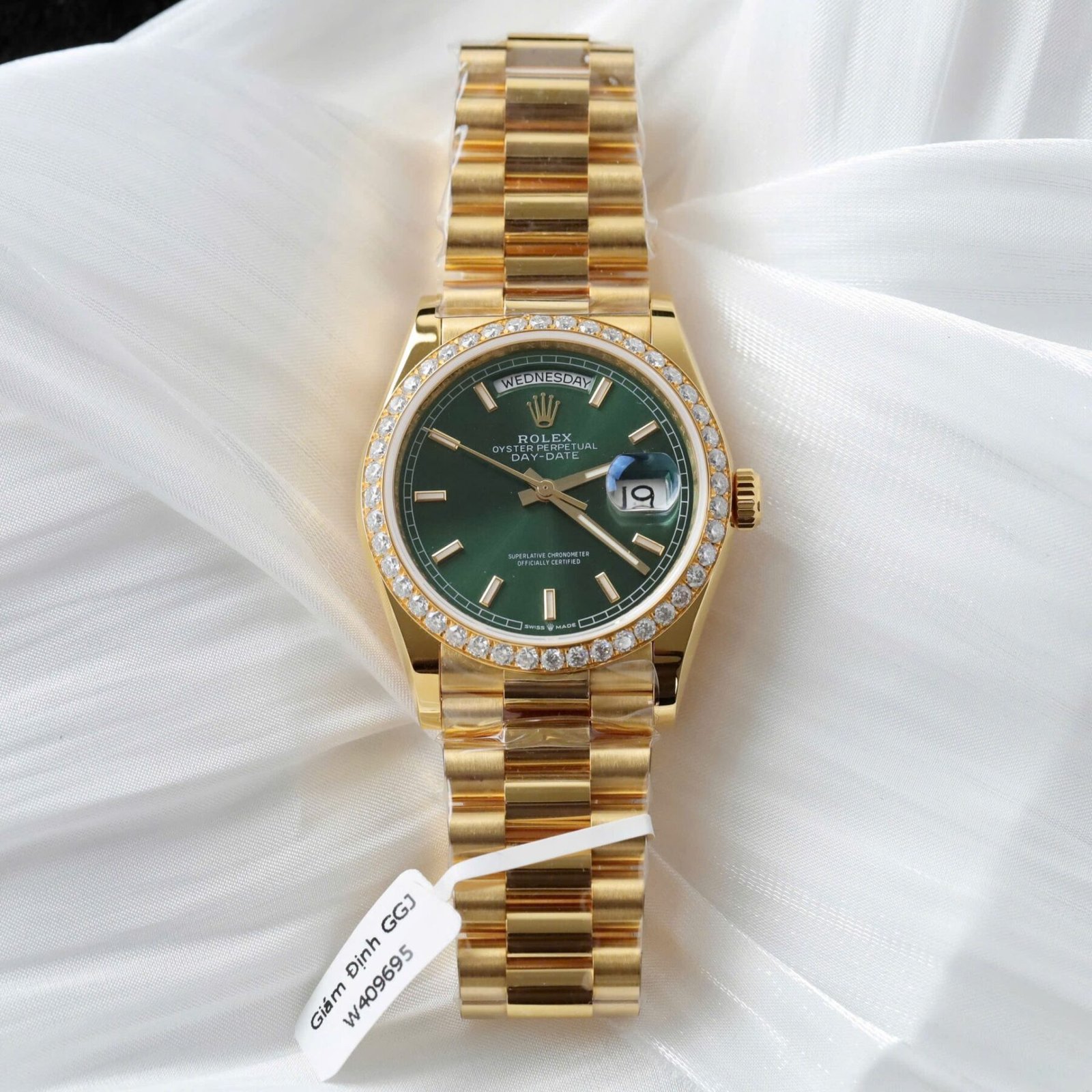1750589337-520-1.jpg Rolex Day-Date YG Plated Green Dial With Diamonds 36mm Super Clone - 图片 1