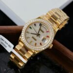 Rolex Day-Date YG Plated Paved-Rainbow Diamond Dial 36mm Super Clone