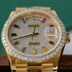 Rolex Day-Date YG Plated Paved-Rainbow Diamond Dial 36mm Super Clone - 图片 4