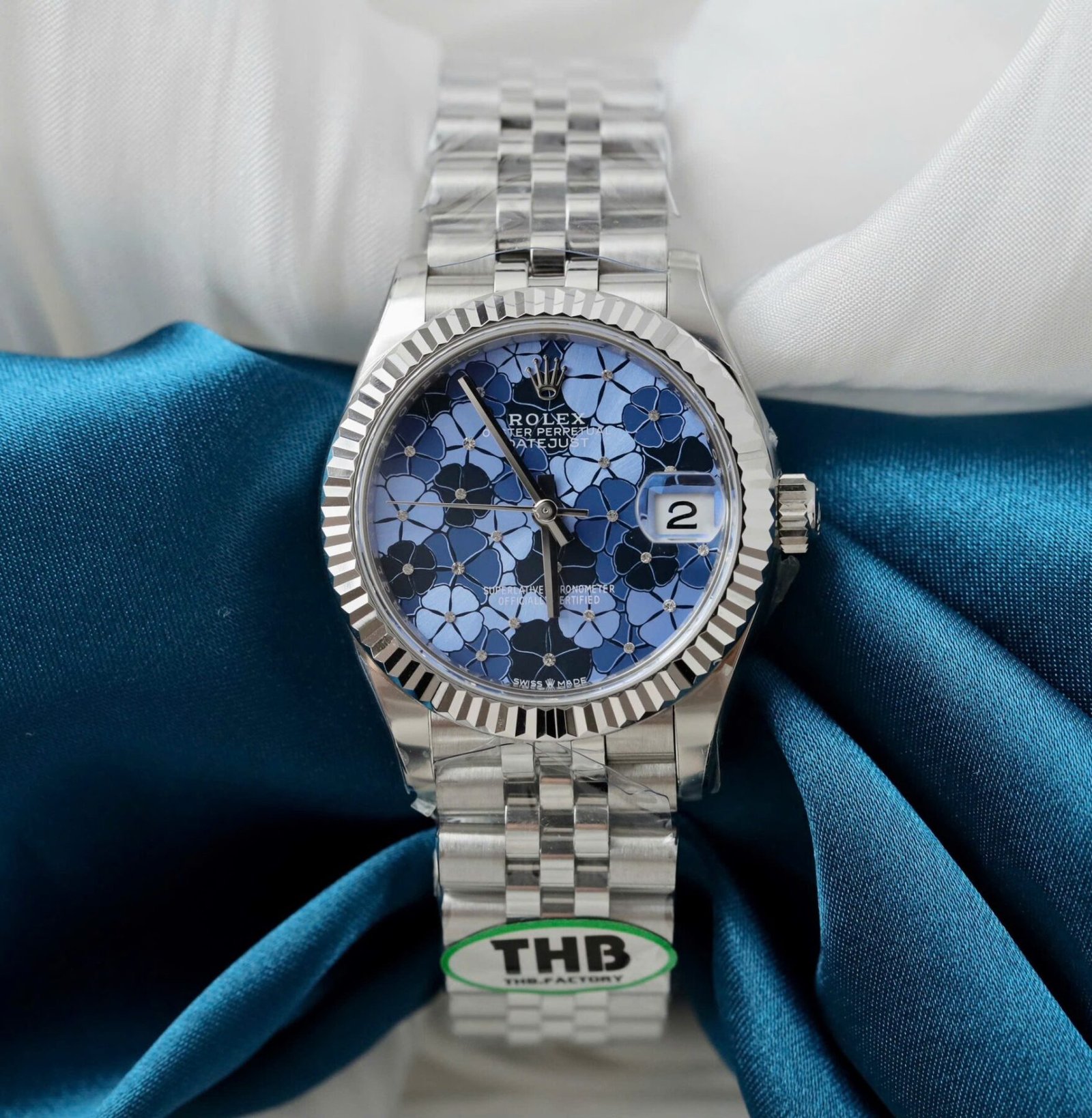 1750589553-594.jpg Rolex Datejust 316L Steel Flower Blue Dial CZ Diamonds 31mm Jub THBF Replica - 图片 1