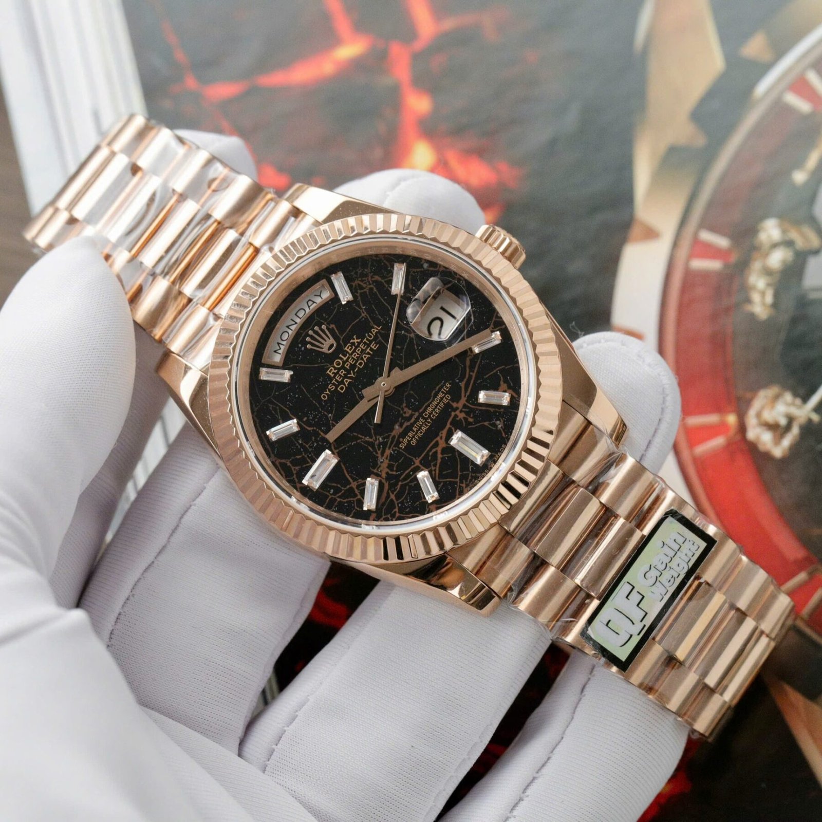 1750589561-597-2.jpg Rolex Day-Date RG Plated Eisenkiesel Dial CZ Diamonds 36mm Super Clone - 图片 1